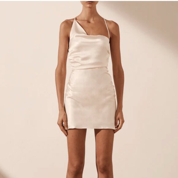 Shona joy - La Lune Asymmetrical Bias Cowl Mini Dress - cream - Picture 6 of 11